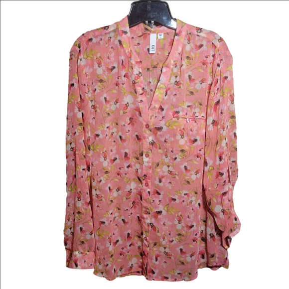 KUT from the kloth large sheer floral blouse button down ajustable sleeve length - Picture 1 of 7